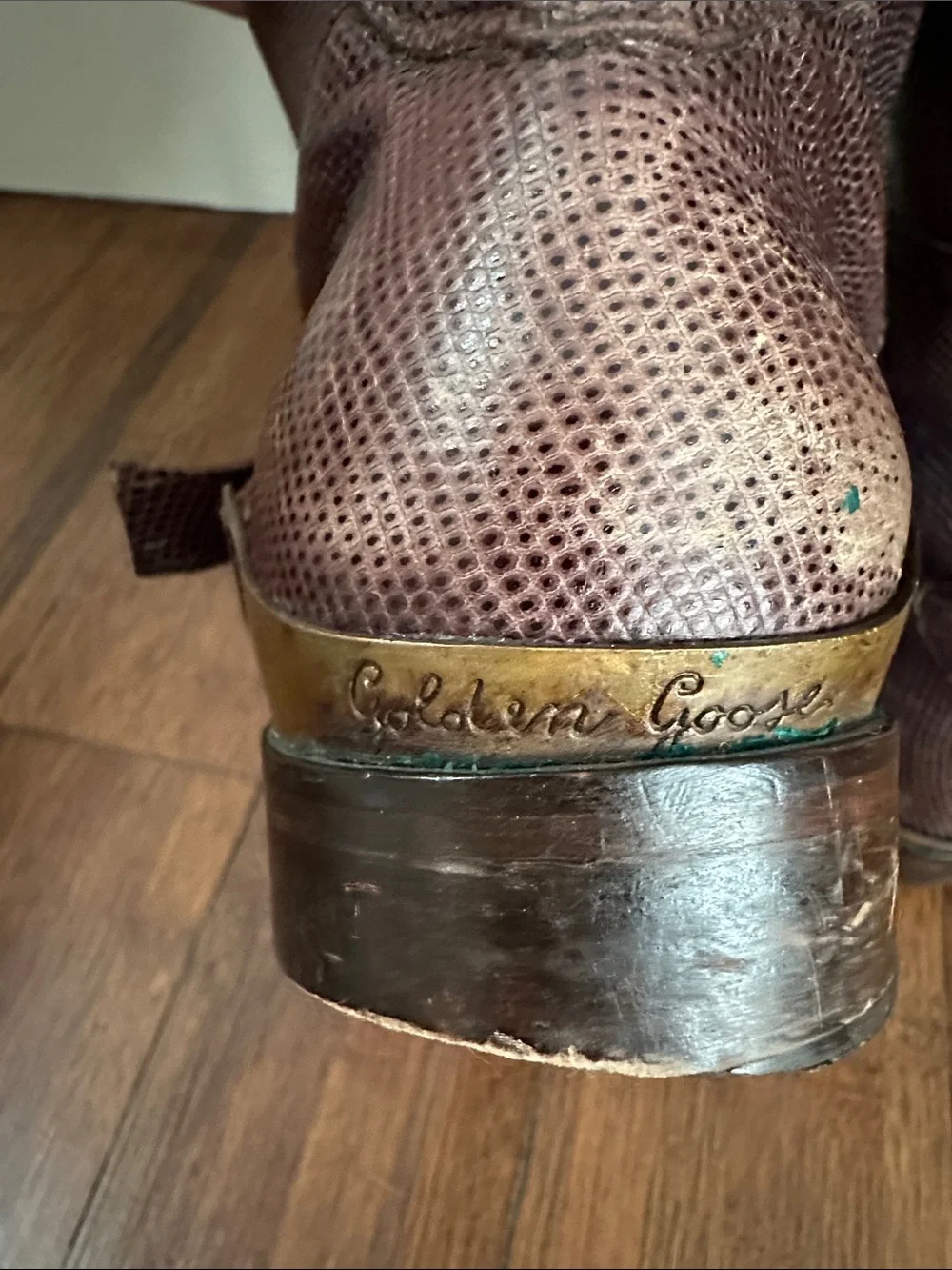 Golden Goose Charlye distressed leather, tall riding boots w buckle harness S 38